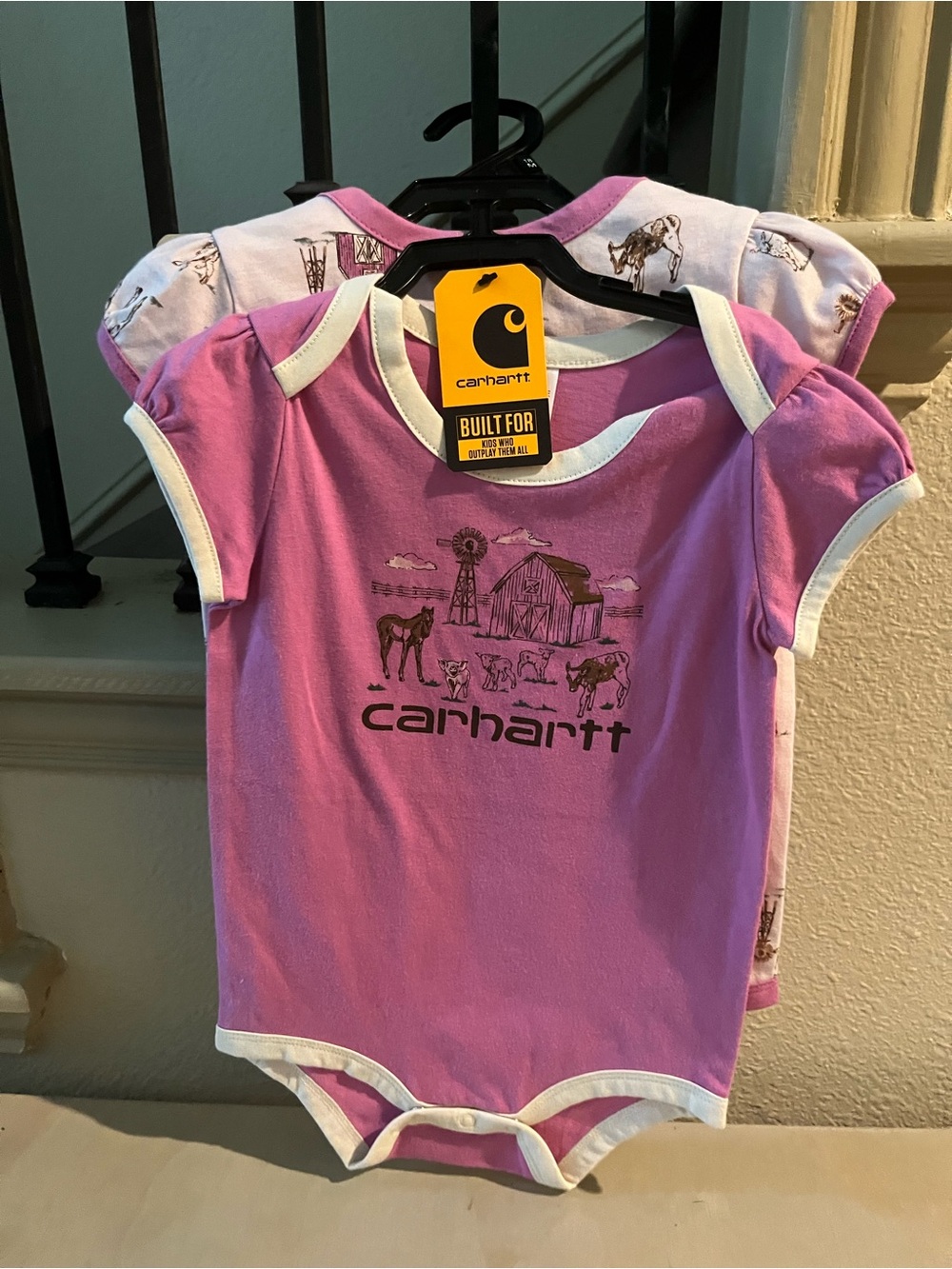 Carhartt Purple Baby Onesie Duo with Barn and Animal Prints